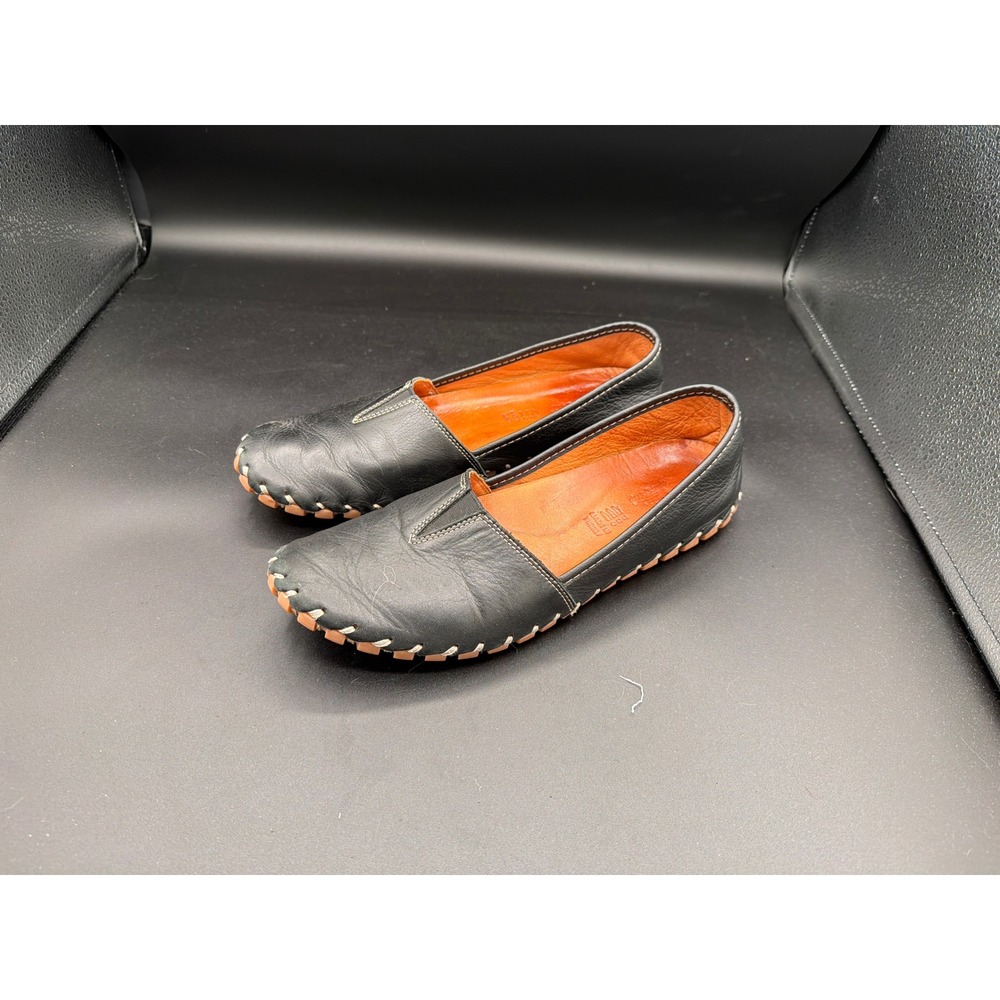 Spring Step Kathaleta Black Leather Whipstitch Slip On Flats Shoes Womens 40 - Picture 2 of 10